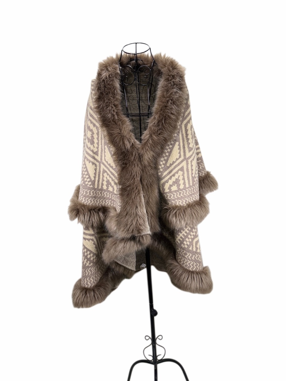 Crazy Train Faux Fur Trim Southwestern Cape Vest Boho Western